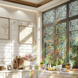 Window Privacy Film Decorative Stained Glass Static Cling Botanical No-Glue Rainbow Sun Blocking Film Reusable Decor