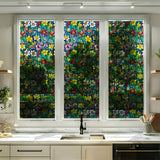 Window Privacy Film Decorative Vintage Mosaic Botanical Floral Stained Glass Static Cling Window Sticker No-Glue Rainbow Sun Blocking Film Reusable Decor