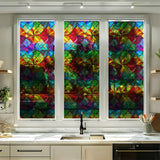 Window Privacy Film Decorative Vintage Mosaic Botanical Floral Stained Glass Static Cling Window Sticker No-Glue Rainbow Sun Blocking Film Reusable Decor