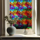 Window Privacy Film Decorative Vintage Mosaic Botanical Floral Stained Glass Static Cling Window Sticker No-Glue Rainbow Sun Blocking Film Reusable Decor