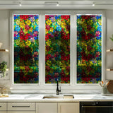 Window Privacy Film Decorative Vintage Mosaic Botanical Floral Stained Glass Static Cling Window Sticker No-Glue Rainbow Sun Blocking Film Reusable Decor