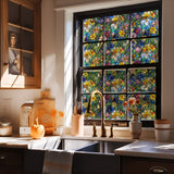 Window Privacy Film Decorative Vintage Mosaic Botanical Floral Stained Glass Static Cling Window Sticker No-Glue Rainbow Sun Blocking Film Reusable Decor