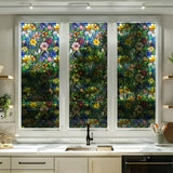 Window Privacy Film Decorative Vintage Mosaic Botanical Floral Stained Glass Static Cling Window Sticker No-Glue Rainbow Sun Blocking Film Reusable Decor