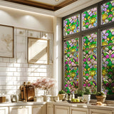 Window Privacy Film Decorative Vintage Mosaic Botanical Floral Stained Glass Static Cling Window Sticker No-Glue Rainbow Sun Blocking Film Reusable Decor