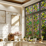 Window Privacy Film Decorative Vintage Mosaic Botanical Floral Stained Glass Static Cling Window Sticker No-Glue Rainbow Sun Blocking Film Reusable Decor