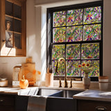 Window Privacy Film Decorative Vintage Mosaic Botanical Floral Stained Glass Static Cling Window Sticker No-Glue Rainbow Sun Blocking Film Reusable Decor