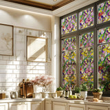 Window Privacy Film Decorative Vintage Mosaic Botanical Floral Stained Glass Static Cling Window Sticker No-Glue Rainbow Sun Blocking Film Reusable Decor