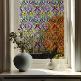 Window Privacy Film Decorative Vintage Mosaic Botanical Floral Stained Glass Static Cling Window Sticker No-Glue Rainbow Sun Blocking Film Reusable Decor