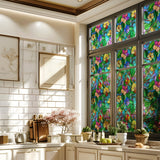 Window Privacy Film Decorative Vintage Mosaic Botanical Floral Stained Glass Static Cling Window Sticker No-Glue Rainbow Sun Blocking Film Reusable Decor