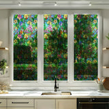 Window Privacy Film Decorative Vintage Mosaic Botanical Floral Stained Glass Static Cling Window Sticker No-Glue Rainbow Sun Blocking Film Reusable Decor