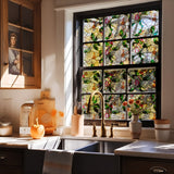 Window Privacy Film Decorative Vintage Mosaic Botanical Floral Stained Glass Static Cling Window Sticker No-Glue Rainbow Sun Blocking Film Reusable Decor