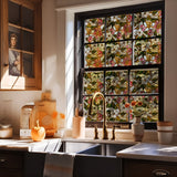 Window Privacy Film Decorative Vintage Mosaic Botanical Floral Stained Glass Static Cling Window Sticker No-Glue Rainbow Sun Blocking Film Reusable Decor