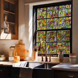 Window Privacy Film Decorative Vintage Mosaic Botanical Floral Stained Glass Static Cling Window Sticker No-Glue Rainbow Sun Blocking Film Reusable Decor