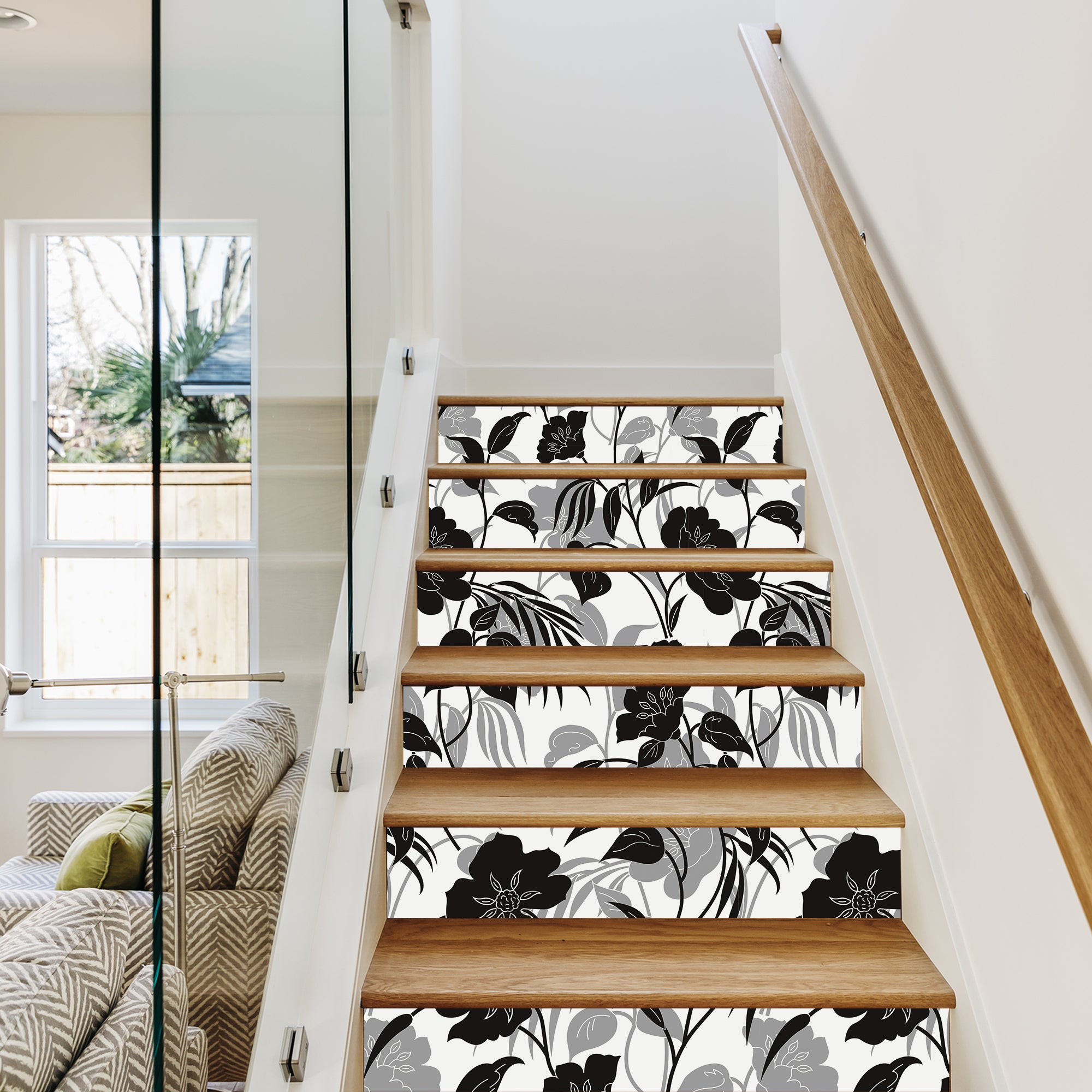 Stair Sticker Plum blossom Orchid Inkwash Painting Floral Printed Stairs Self Adhesive Decoration Wall Sticker LSS019-024