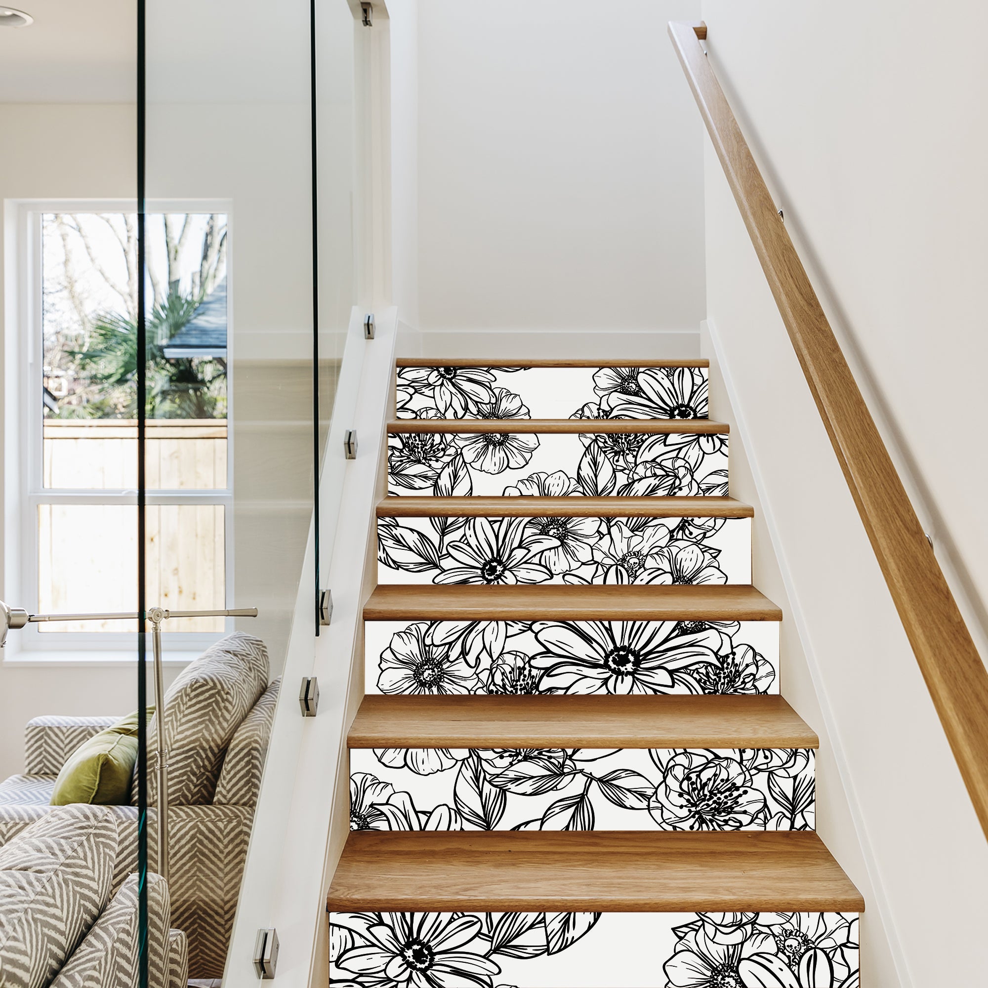 Stair Sticker Plum blossom Orchid Inkwash Painting Floral Printed Stairs Self Adhesive Decoration Wall Sticker LSS019-024