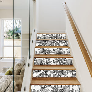 Stair Sticker Plum blossom Orchid Inkwash Painting Floral Printed Stairs Self Adhesive Decoration Wall Sticker LSS019-024