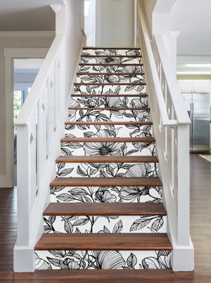 Stair Sticker Plum blossom Orchid Inkwash Painting Floral Printed Stairs Self Adhesive Decoration Wall Sticker LSS019-024