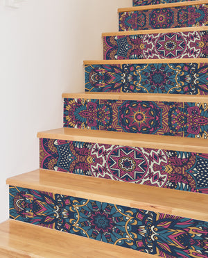 Gradient Boho Bohemian Mandala Flower Printed Stairs Self Adhesive  Wall Sticker HSS124-129