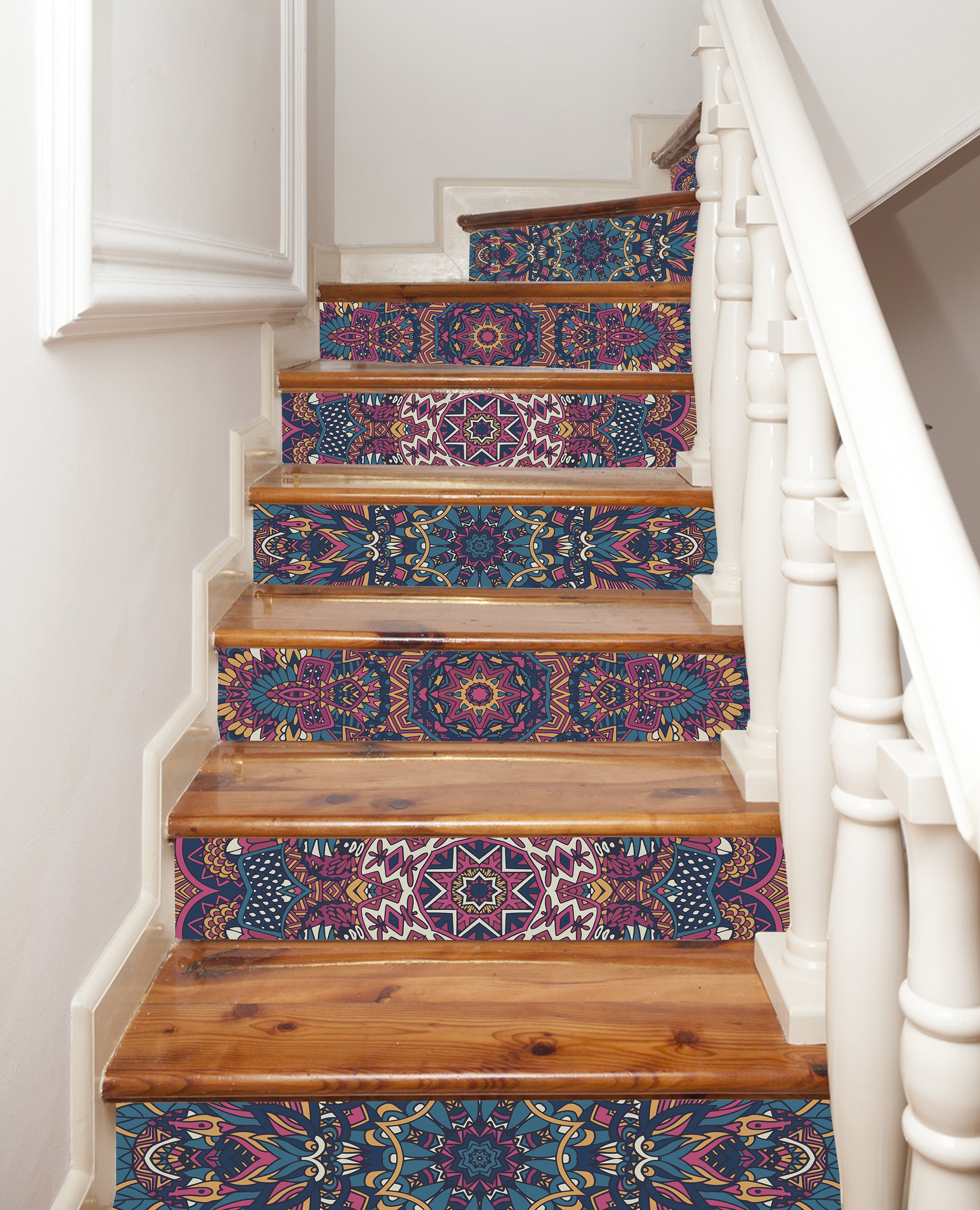 Gradient Boho Bohemian Mandala Flower Printed Stairs Self Adhesive  Wall Sticker HSS124-129