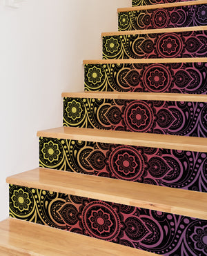 Gradient Boho Bohemian Mandala Flower Printed Stairs Self Adhesive  Wall Sticker HSS124-129