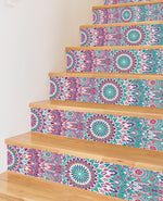 Gradient Boho Bohemian Mandala Flower Printed Stairs Self Adhesive  Wall Sticker HSS124-129