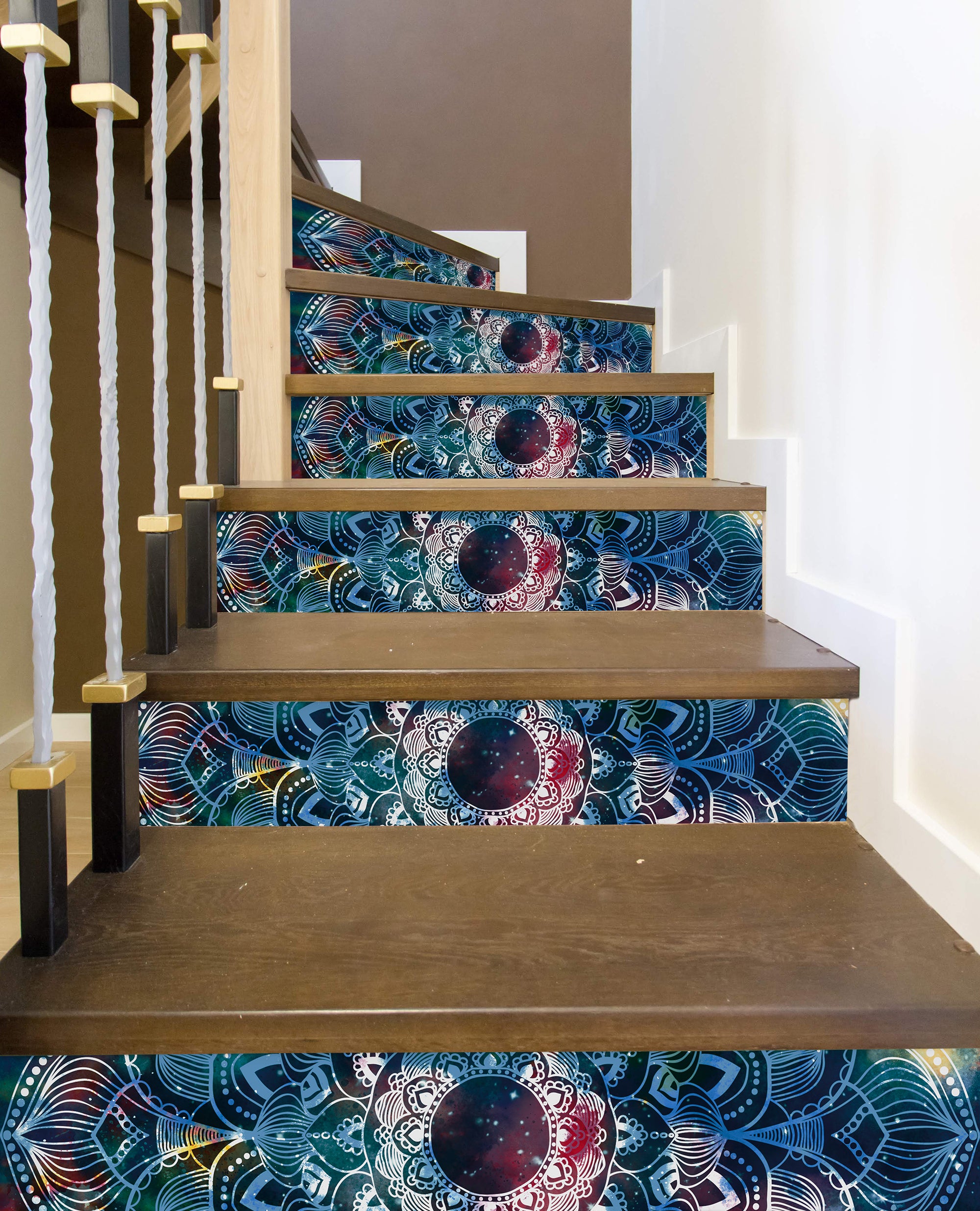 Gradient Boho Bohemian Mandala Flower Printed Stairs Self Adhesive  Wall Sticker HSS124-129