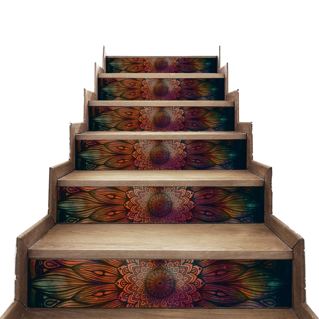 Gradient Boho Bohemian Mandala Flower Printed Stairs Self Adhesive  Wall Sticker HSS124-129