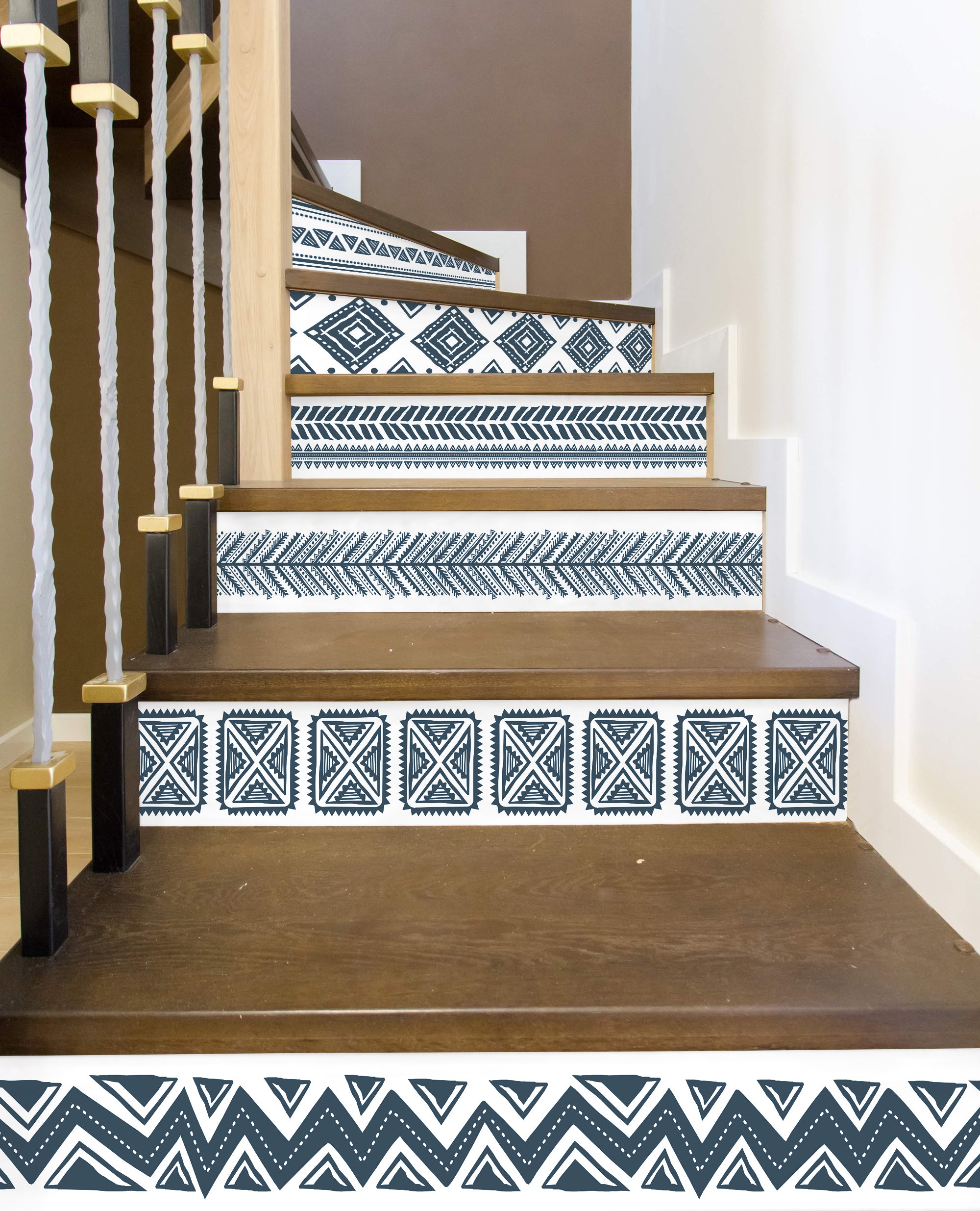 Boho Geometric Patchwork Printed Staircase Self Adhesive Wall Sticker HSS139-144