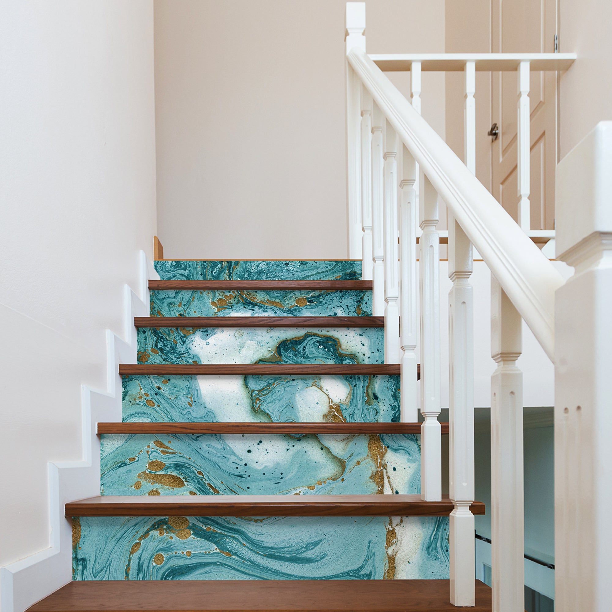 Luxury Fluid Marble  Printed Staircase Self Adhesive Peel And Stick Marble Stair Sticker