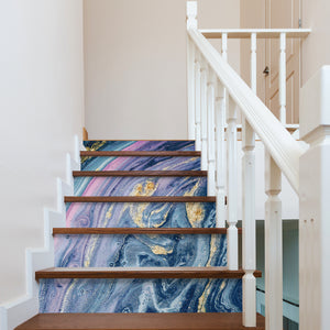 Luxury Fluid Marble  Printed Staircase Self Adhesive Peel And Stick Marble Stair Sticker