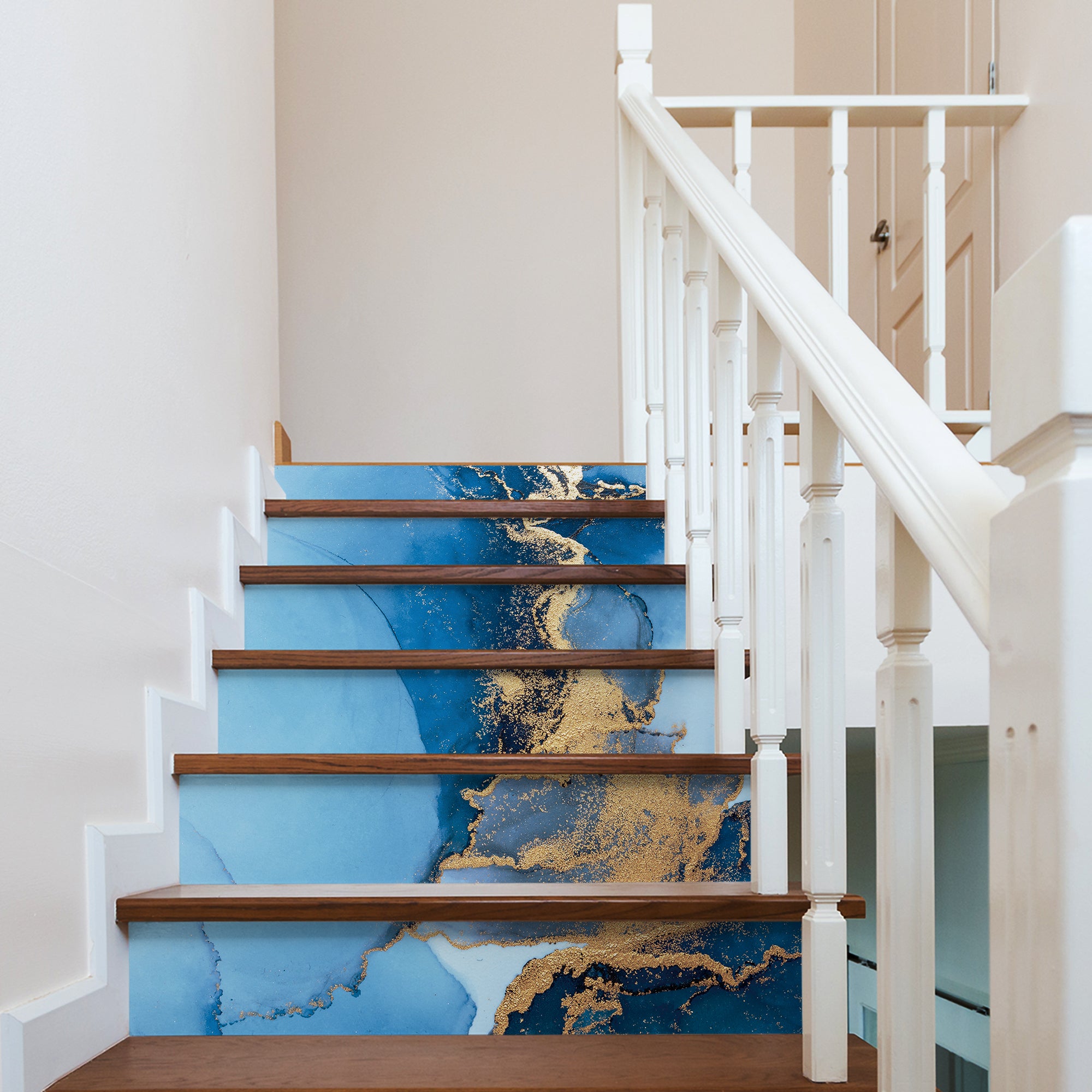 Luxury Fluid Marble  Printed Staircase Self Adhesive Peel And Stick Marble Stair Sticker