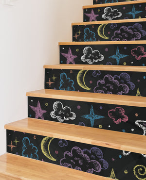 Crayon Printed Stars Cloud Printed Staircase Peel And Stick Stair Stickers HSS166-171