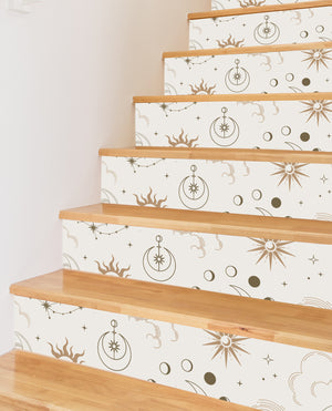 Crayon Printed Stars Cloud Printed Staircase Peel And Stick Stair Stickers HSS166-171