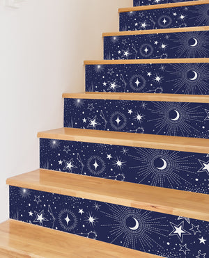 Crayon Printed Stars Cloud Printed Staircase Peel And Stick Stair Stickers HSS166-171