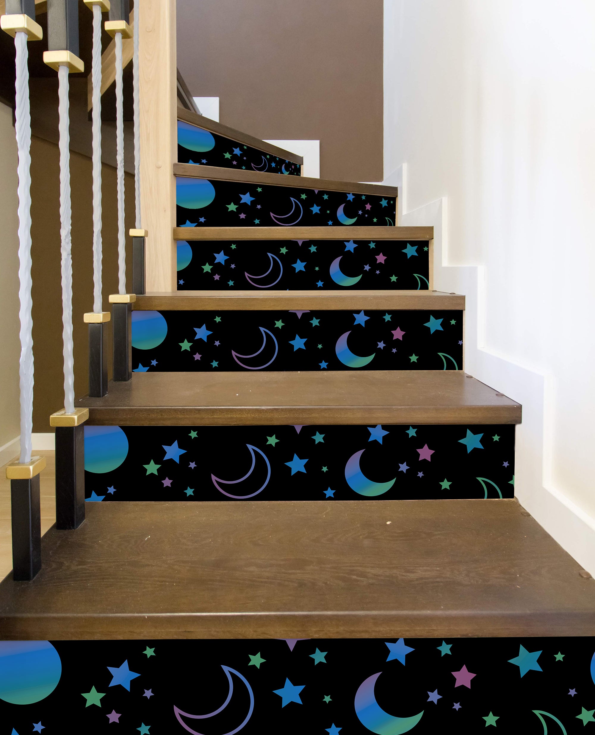 Crayon Printed Stars Cloud Printed Staircase Peel And Stick Stair Stickers HSS166-171