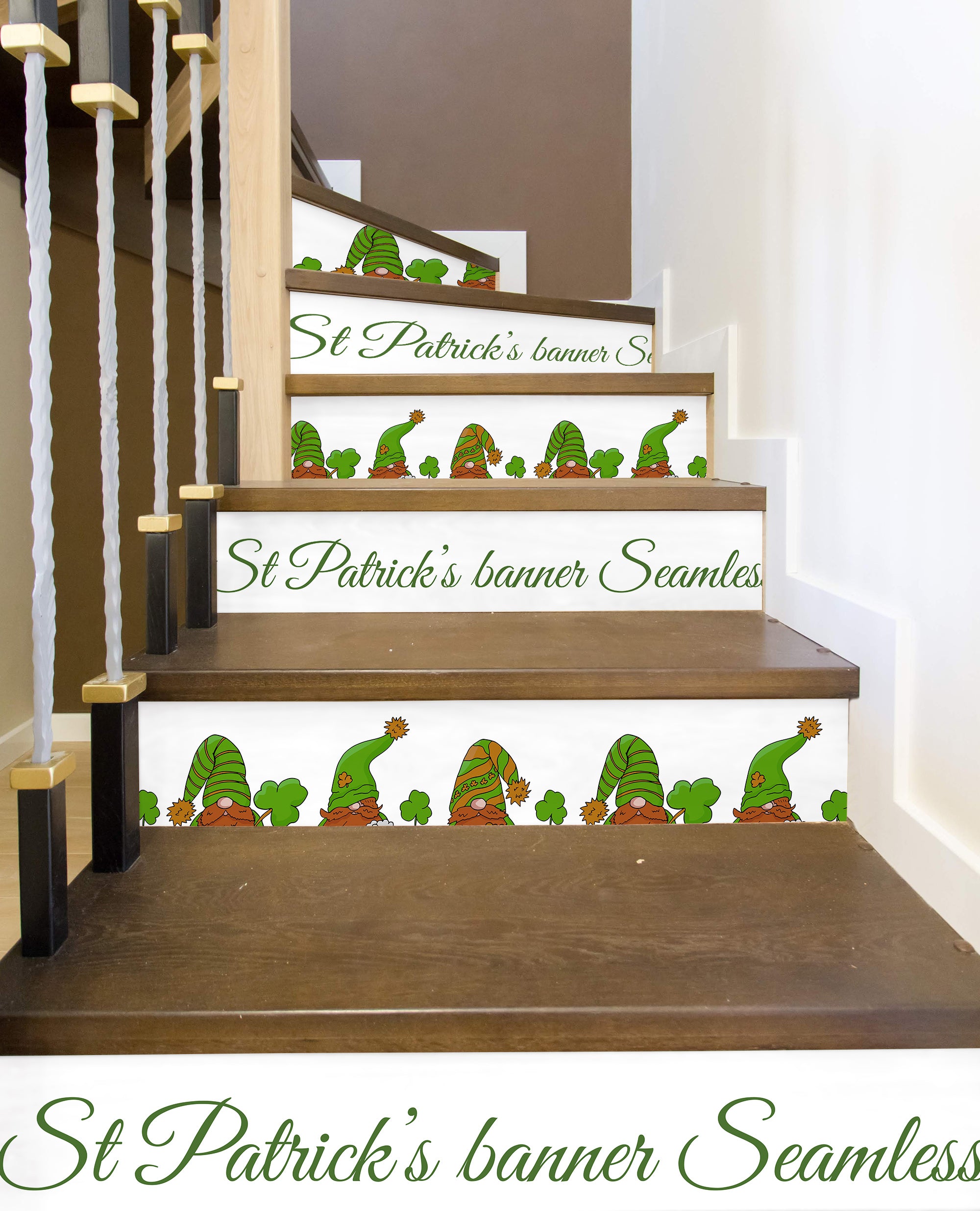 Elf St.Patrick Festival Green Shamrock Clover Printed Stairs Self Adhesive Decoration Peel And Sticker Stair Sticker HSS172-177