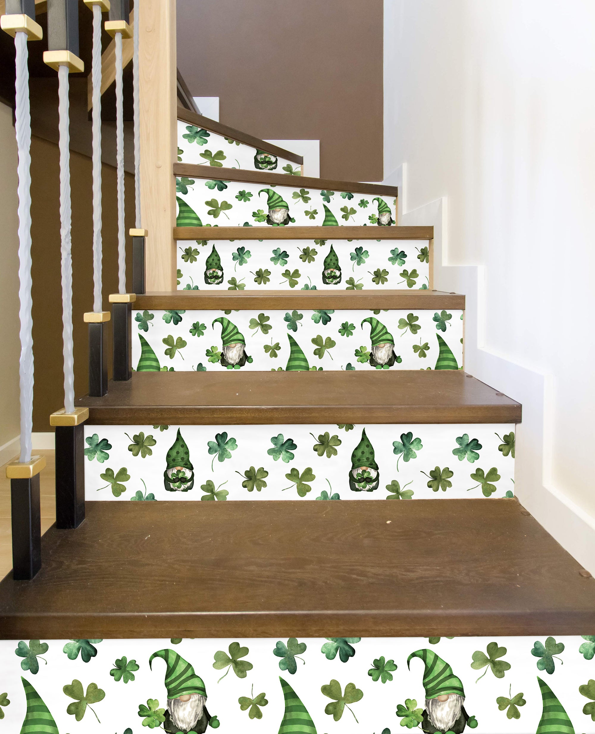 Elf St.Patrick Festival Green Shamrock Clover Printed Stairs Self Adhesive Decoration Peel And Sticker Stair Sticker HSS172-177