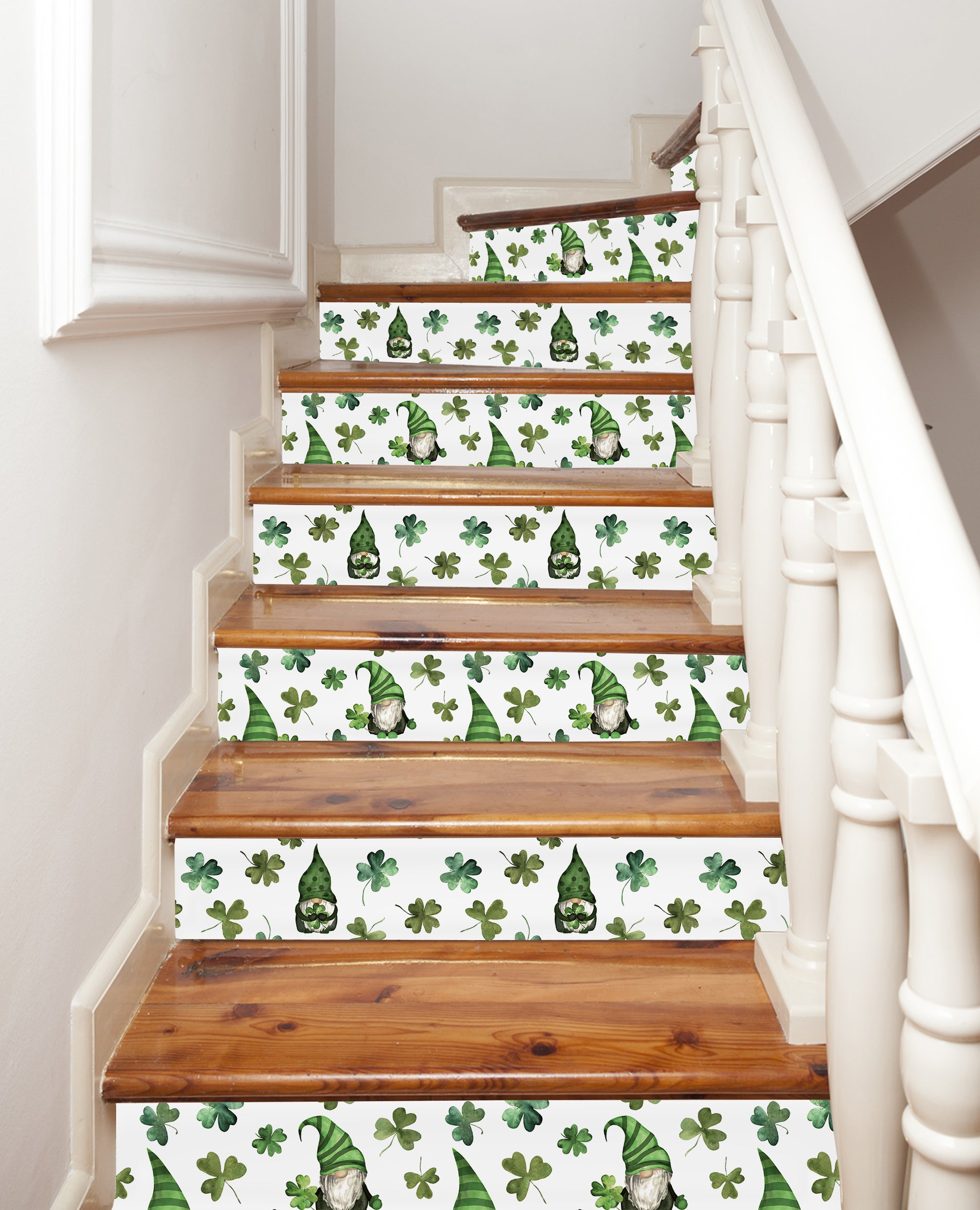 Elf St.Patrick Festival Green Shamrock Clover Printed Stairs Self Adhesive Decoration Peel And Sticker Stair Sticker HSS172-177