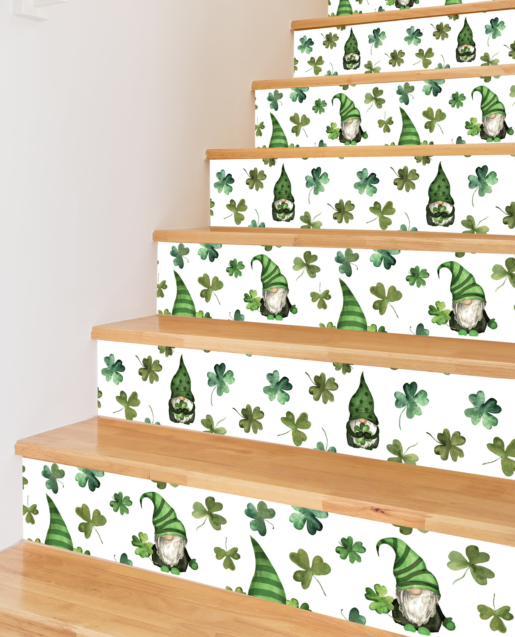 Elf St.Patrick Festival Green Shamrock Clover Printed Stairs Self Adhesive Decoration Peel And Sticker Stair Sticker HSS172-177