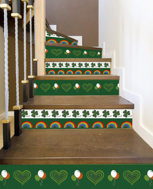 Elf St.Patrick Festival Green Shamrock Clover Printed Stairs Self Adhesive Decoration Peel And Sticker Stair Sticker HSS172-177