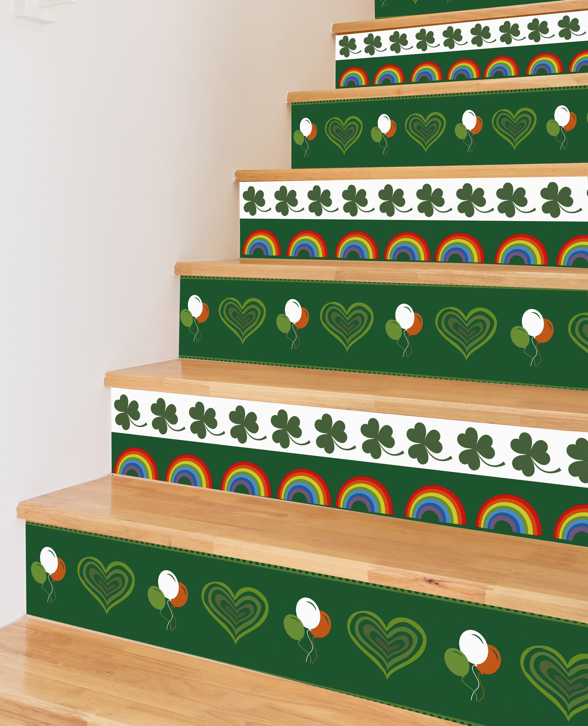 Elf St.Patrick Festival Green Shamrock Clover Printed Stairs Self Adhesive Decoration Peel And Sticker Stair Sticker HSS172-177