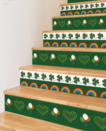 Elf St.Patrick Festival Green Shamrock Clover Printed Stairs Self Adhesive Decoration Peel And Sticker Stair Sticker HSS172-177