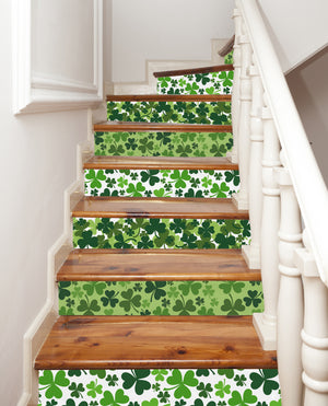 Elf St.Patrick Festival Green Shamrock Clover Printed Stairs Self Adhesive Decoration Peel And Sticker Stair Sticker HSS172-177