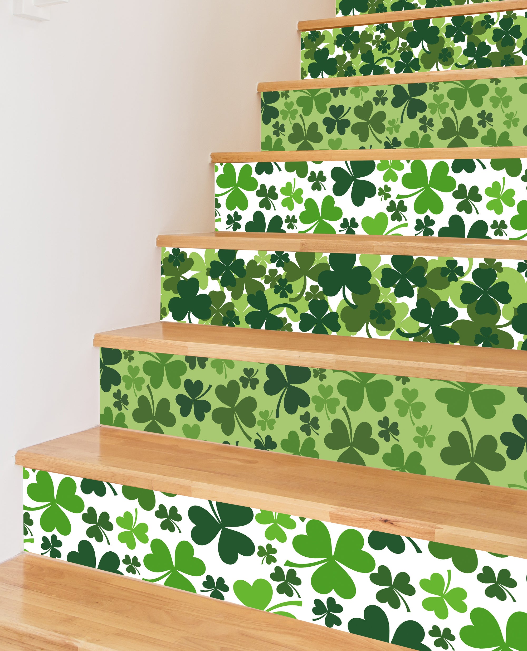 Elf St.Patrick Festival Green Shamrock Clover Printed Stairs Self Adhesive Decoration Peel And Sticker Stair Sticker HSS172-177