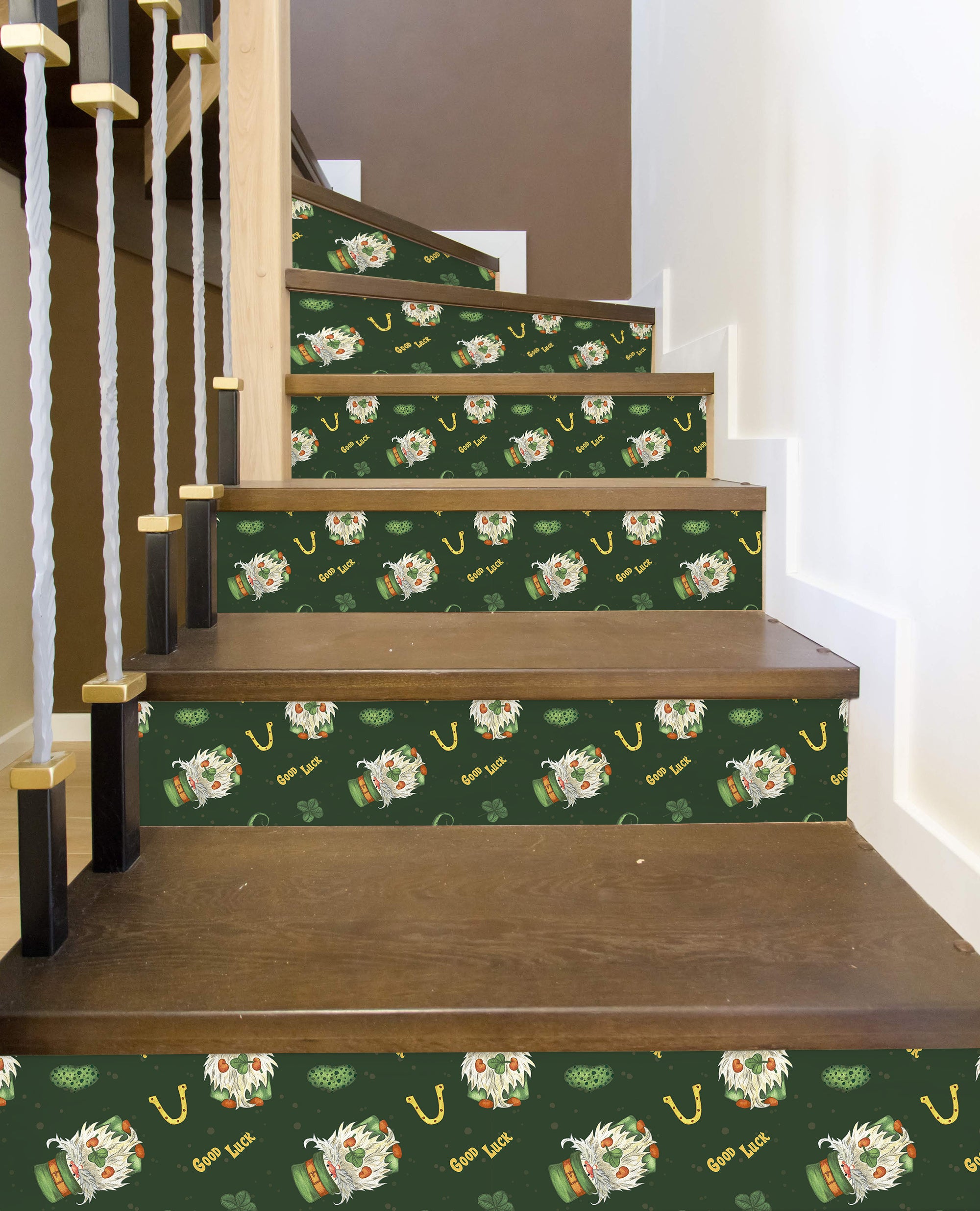 Elf St.Patrick Festival Green Shamrock Clover Printed Stairs Self Adhesive Decoration Peel And Sticker Stair Sticker HSS172-177