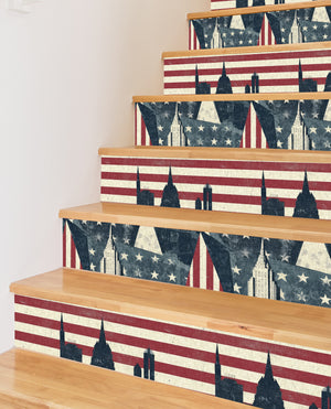 American Flag US Independence Day Peel And Stick Staircase Risers Stairs Self Adhesive Decoration HSS193-195