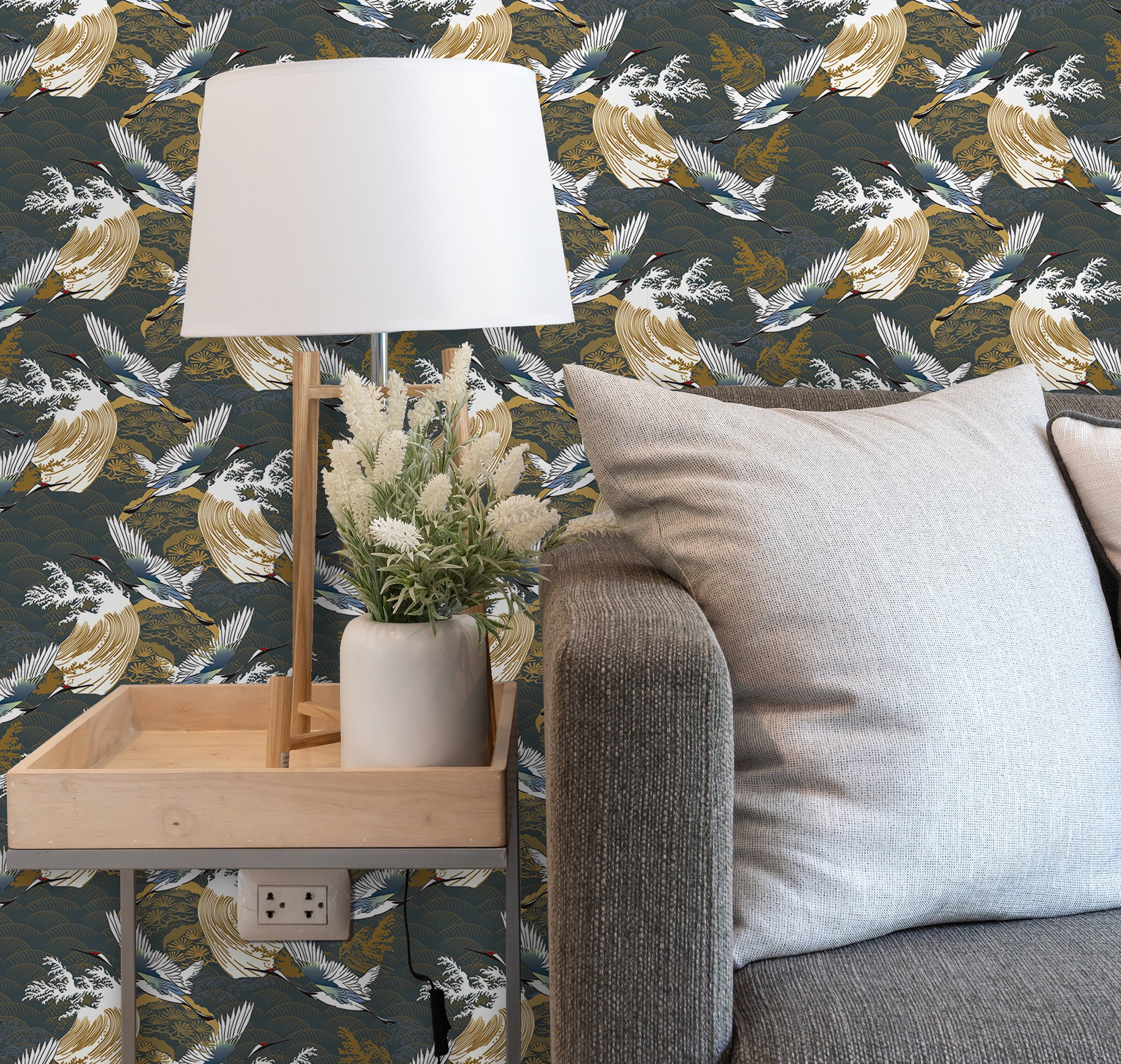 Eastern Classical Wallpaper Sticker Decoration with Crane Pattern Peel And Sticker Self-Adhesive Wallpaper HWP127-129